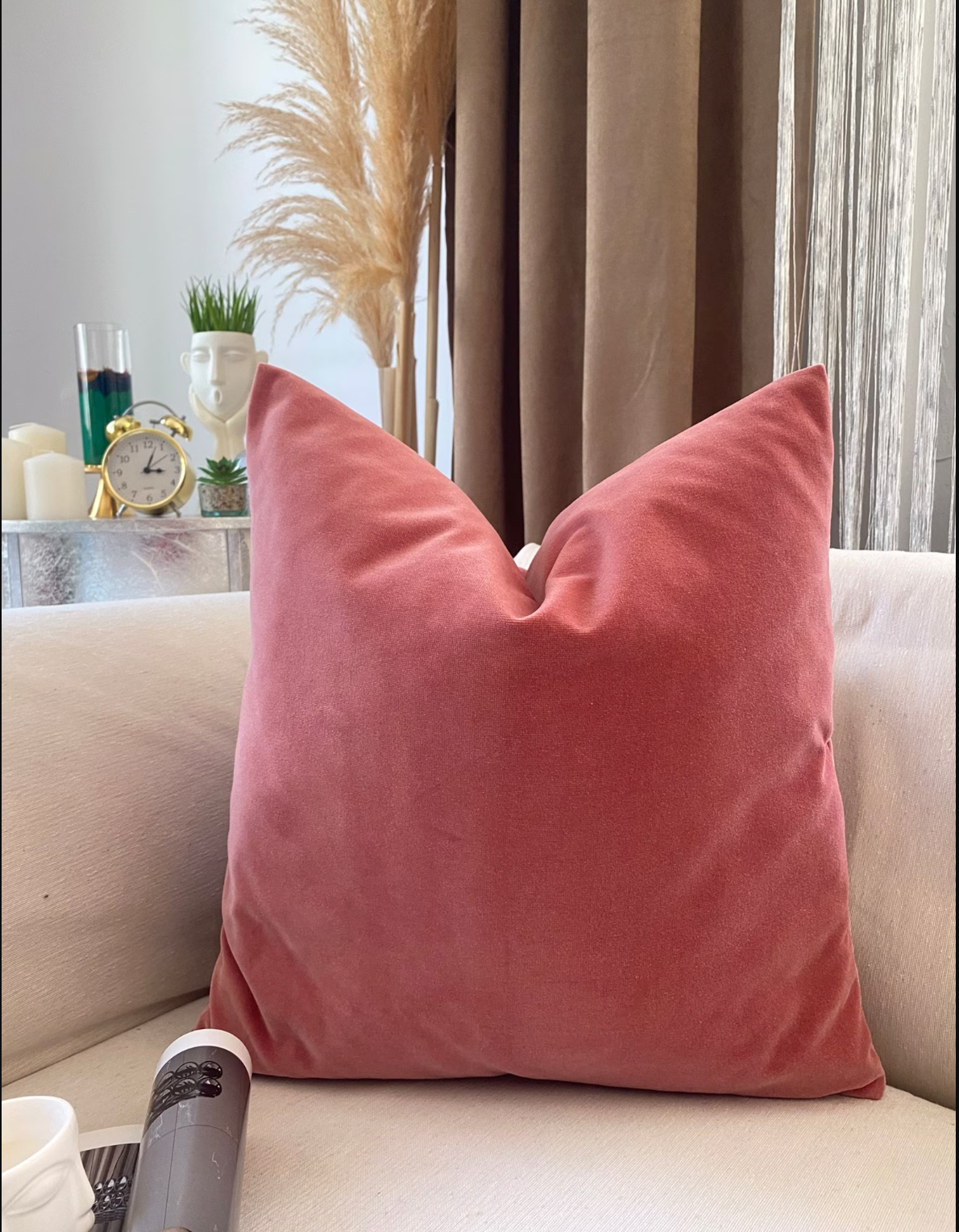 Velvet Powder Pink Cushion Cover Scatter Salmon Pink Cushion Cover (All Sizes)