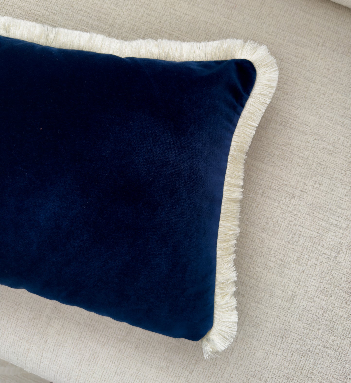 Velvet Navy Blue Cushion Cover with Cream Fringe (All Sizes)