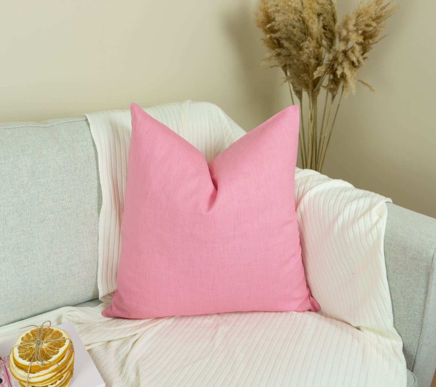 Natural Linen Pink Pillow Cover, Pink Pillowcase, Pink Cushion Cover (All Sizes)