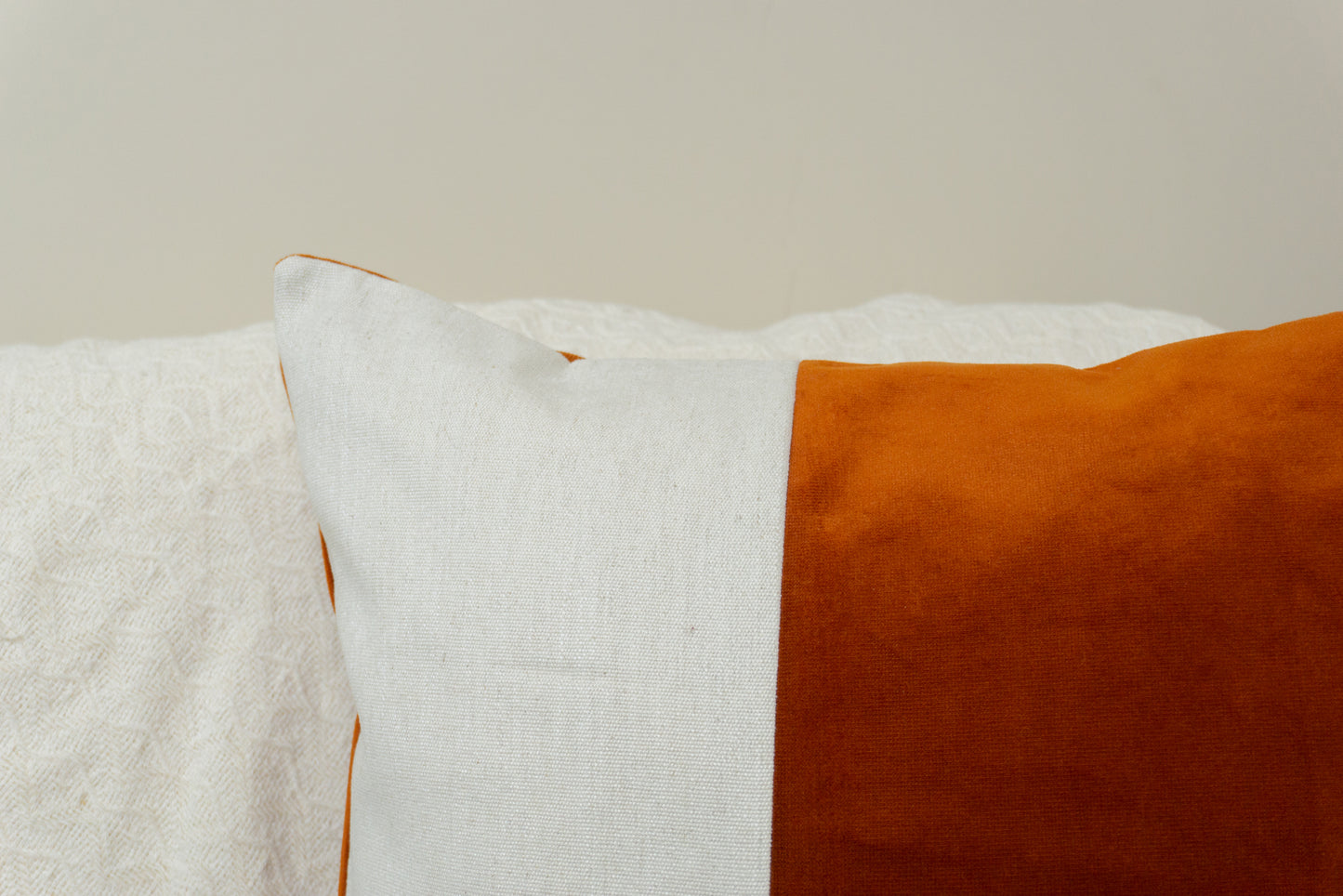 Velvet Colourblock Burnt Orange Velvet Cosy Cream Linen Colourblock Cushion Cover Scatter Home Decor Pillow (All Sizes)