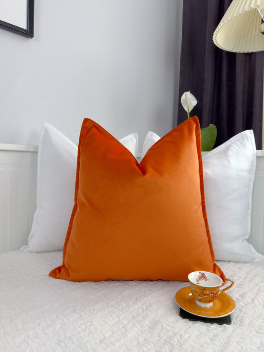 Cotton Velvet Orange Pillow Cover, Turkish Woven Velvet Orange Cushion Cover (All Sizes)