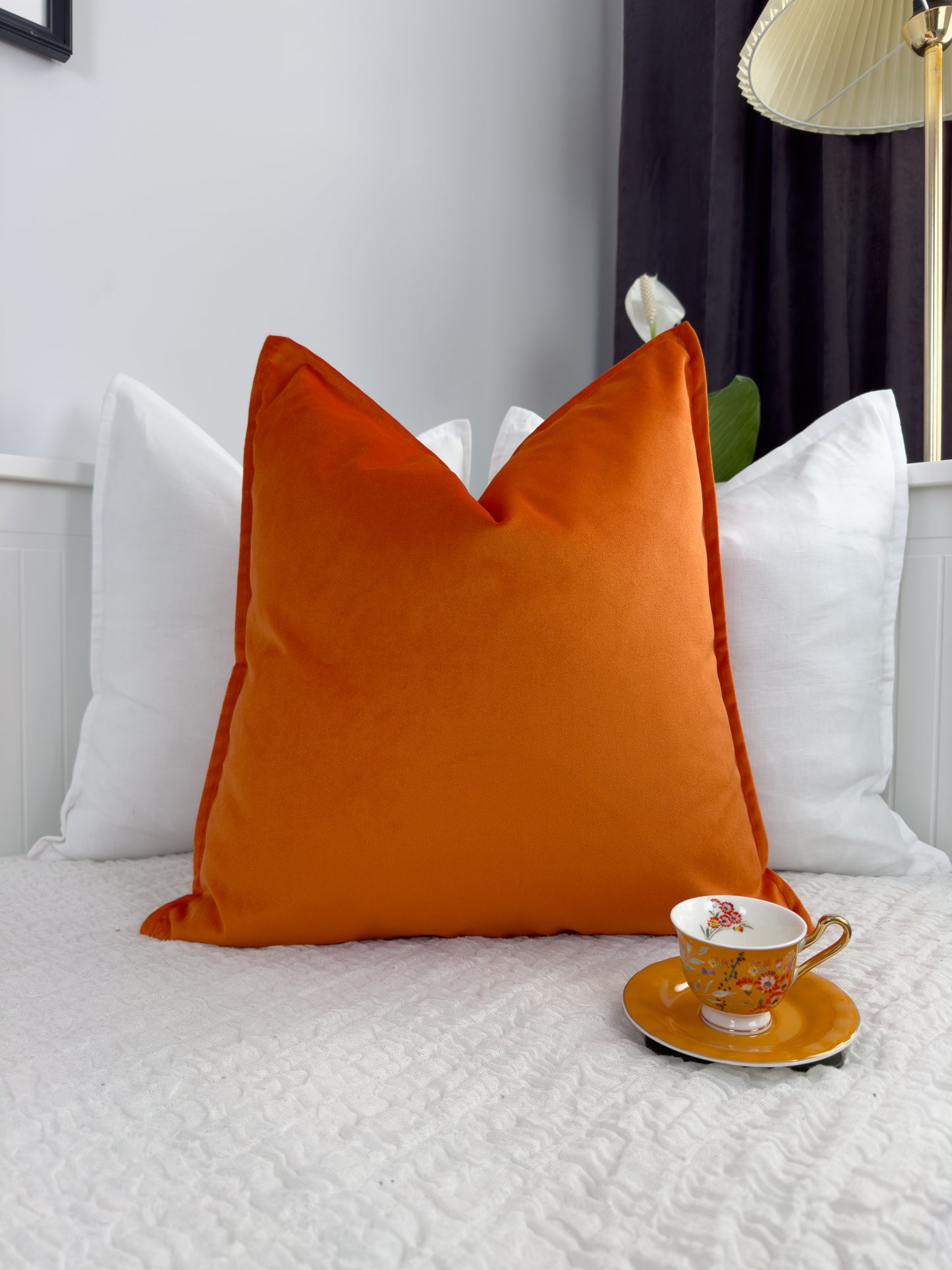 Cotton Velvet Orange Pillow Cover, Turkish Woven Velvet Orange Cushion Cover (All Sizes)