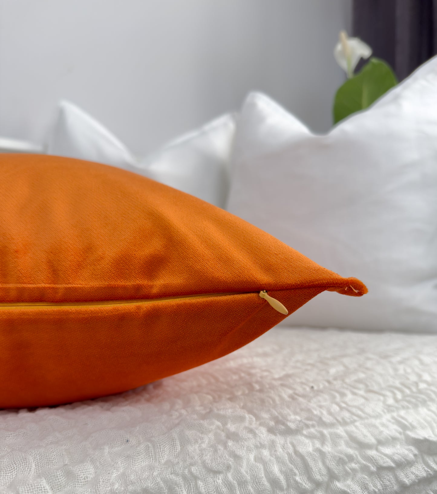 Cotton Velvet Orange Pillow Cover, Turkish Woven Velvet Orange Cushion Cover (All Sizes)