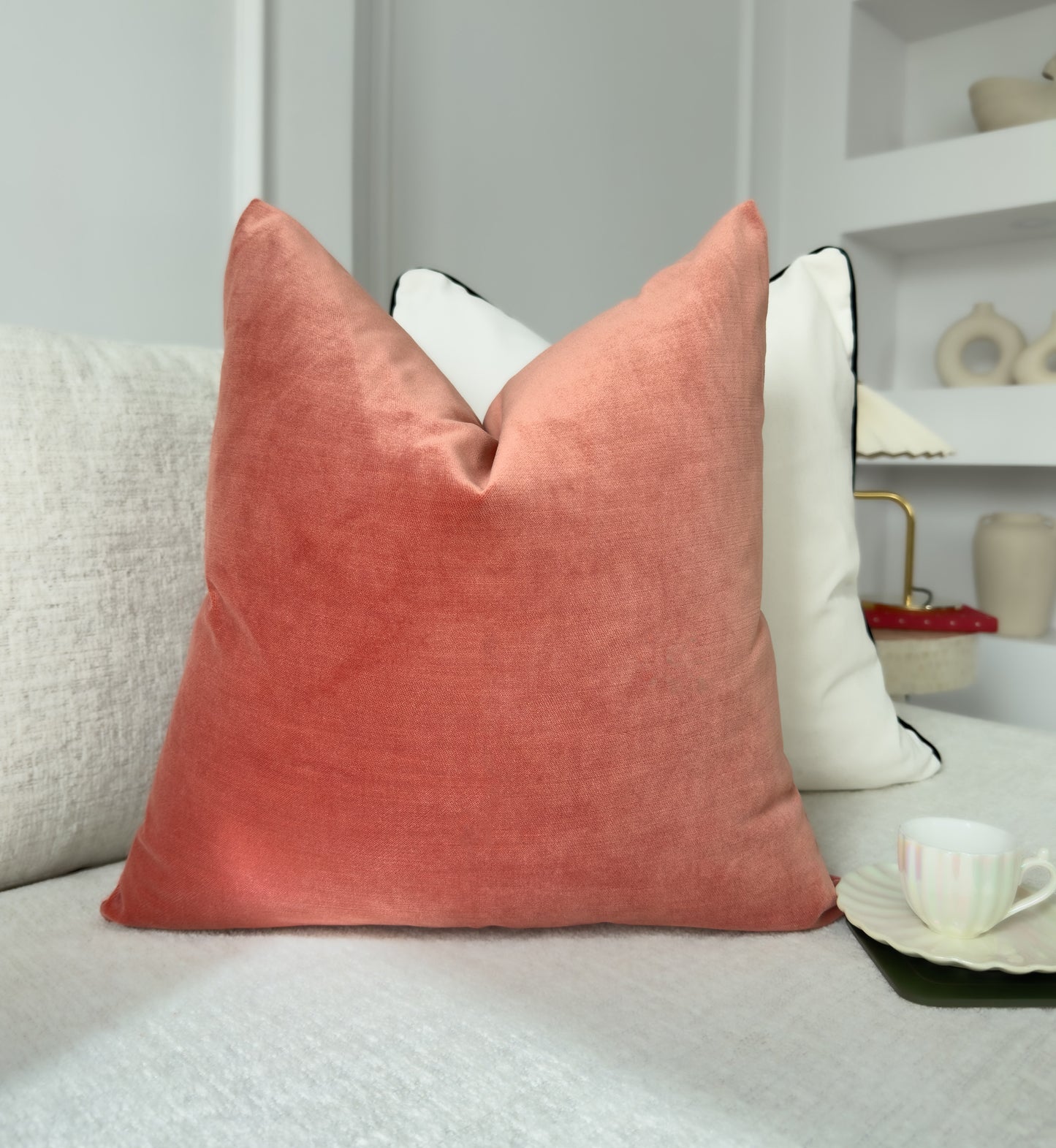 Velvet Powder Pink Cushion Cover Scatter Salmon Pink Cushion Cover (All Sizes)