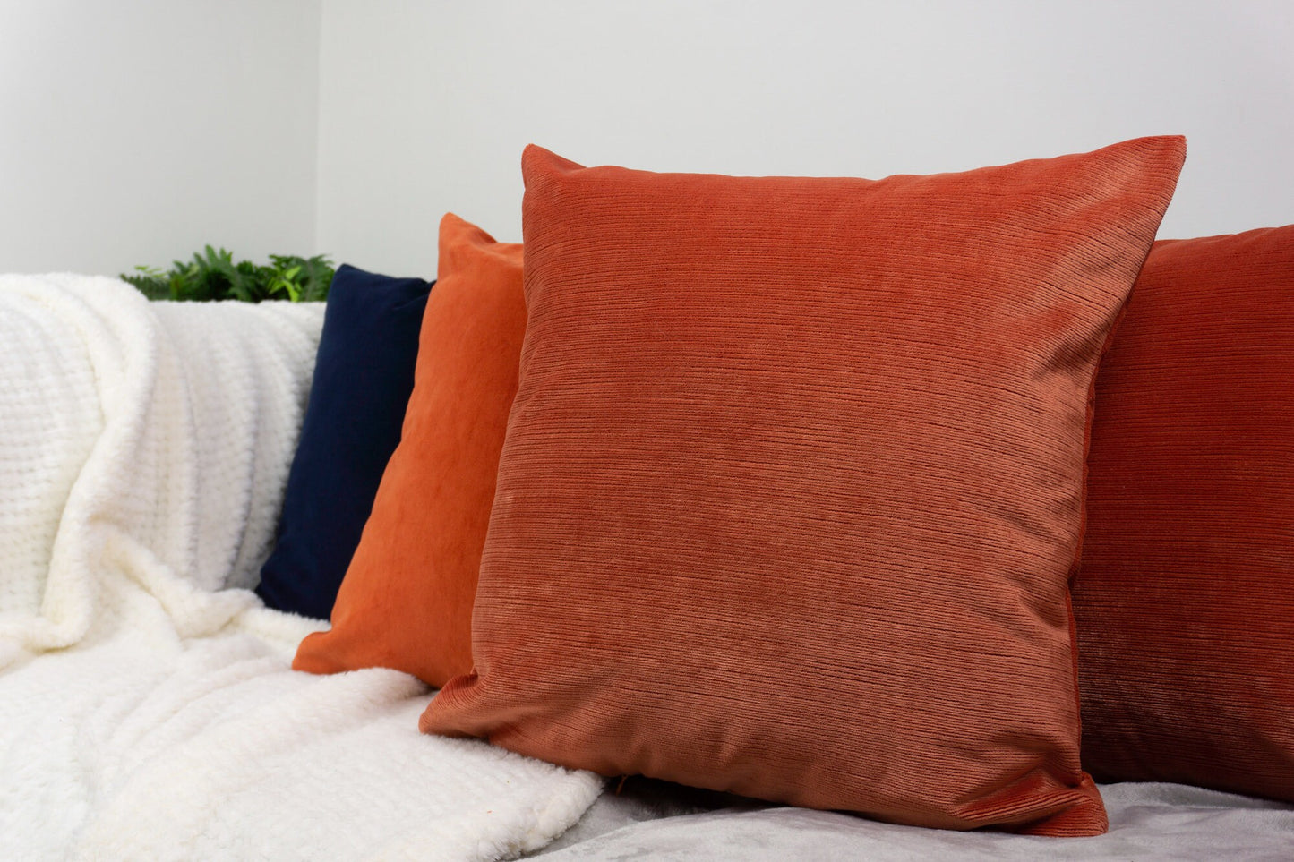 Cord Striped Velvet Orange Scatter Cushion Cover Burnt Orange Throw Pillow Cover (43x43cm)