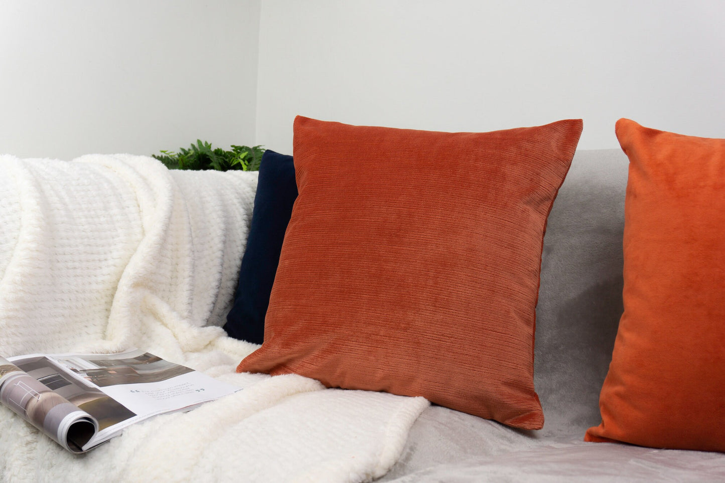 Cord Striped Velvet Orange Scatter Cushion Cover Burnt Orange Throw Pillow Cover (43x43cm)