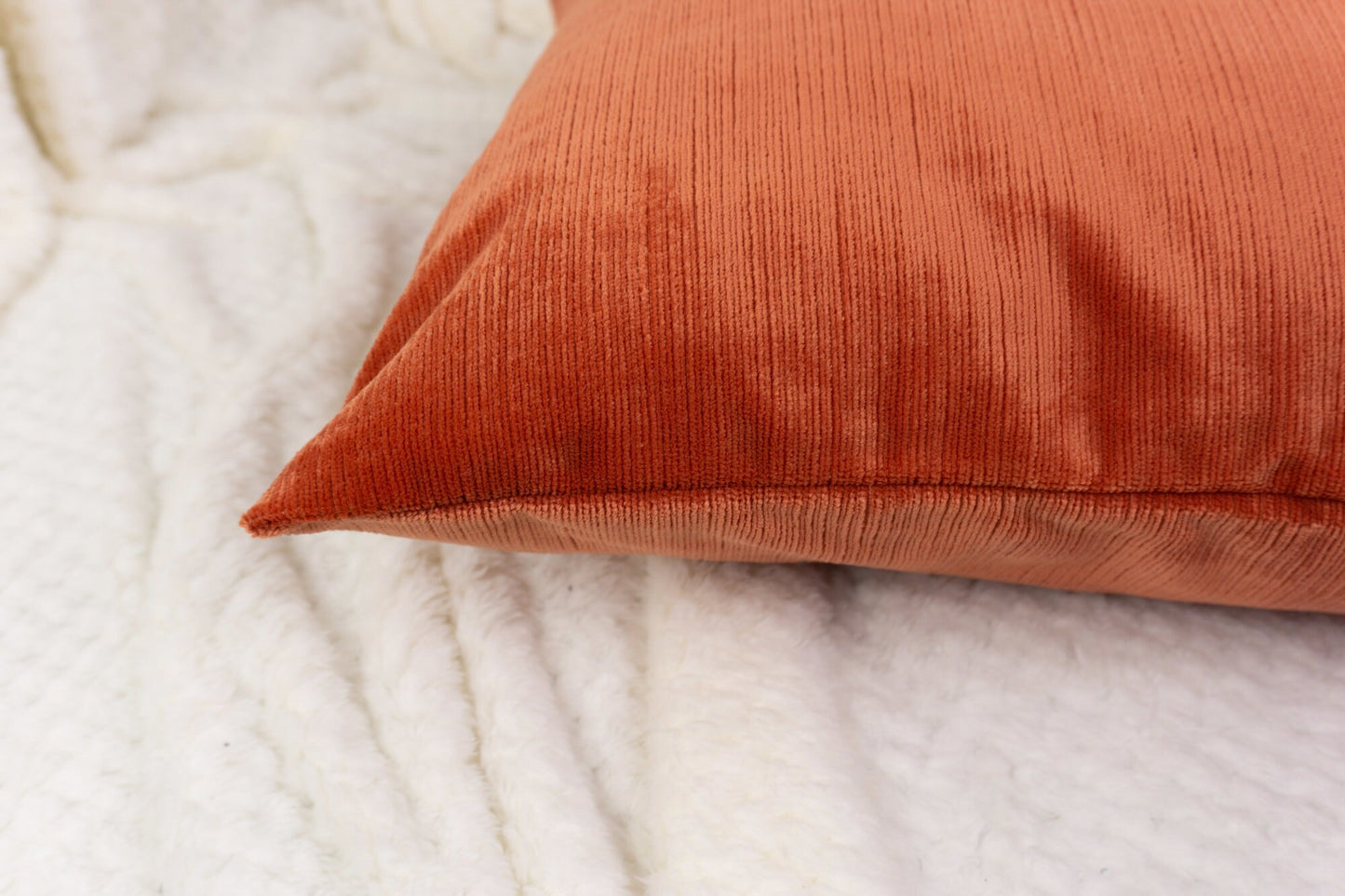 Cord Striped Velvet Orange Scatter Cushion Cover Burnt Orange Throw Pillow Cover (43x43cm)