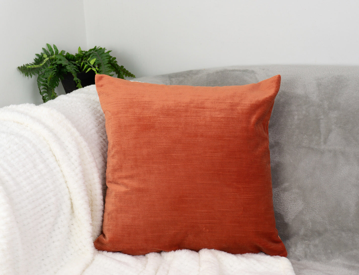 Cord Striped Velvet Orange Scatter Cushion Cover Burnt Orange Throw Pillow Cover (43x43cm)