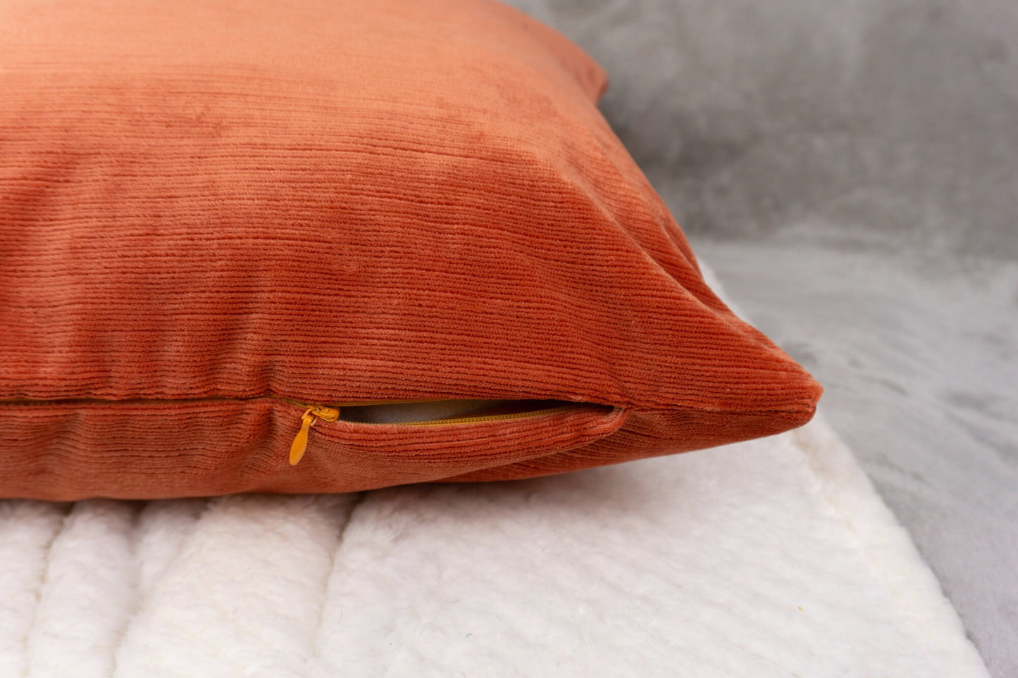 Cord Striped Velvet Orange Scatter Cushion Cover Burnt Orange Throw Pillow Cover (43x43cm)