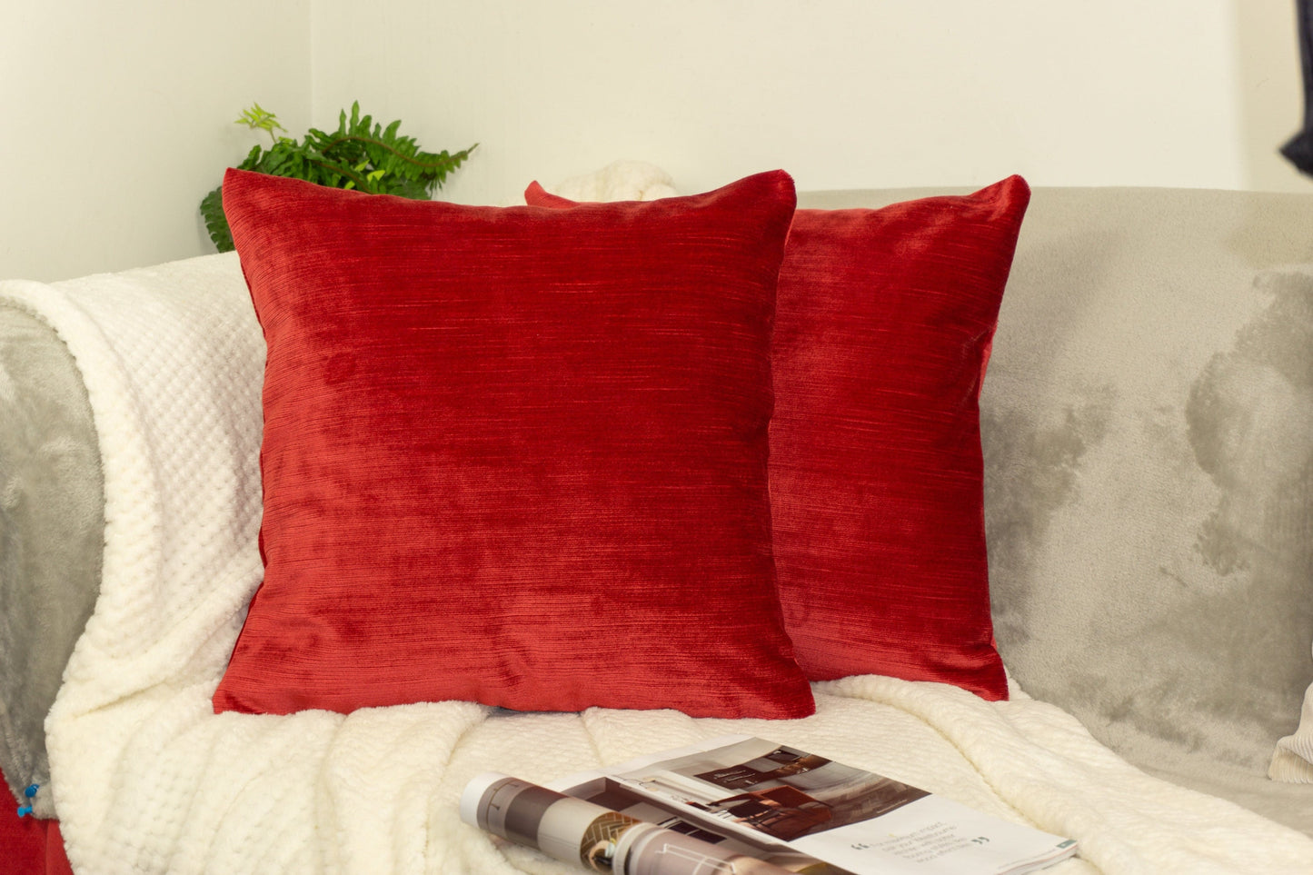 Luxury Cord Red Velvet Cushion Cover Decorative Red throw Pillow Cover 43x43cm