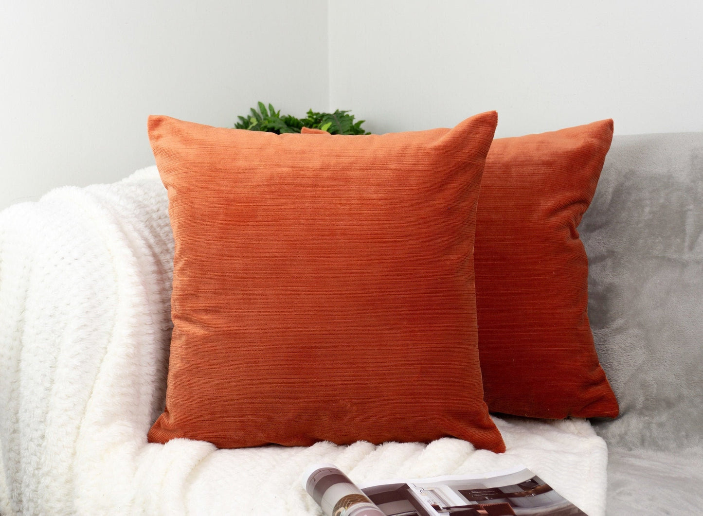 Cord Striped Velvet Orange Scatter Cushion Cover Burnt Orange Throw Pillow Cover (43x43cm)