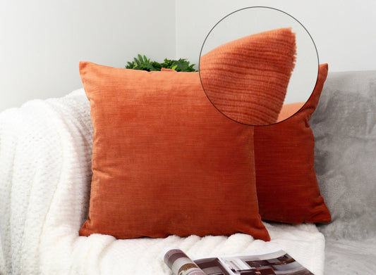 Cord Striped Velvet Orange Scatter Cushion Cover Burnt Orange Throw Pillow Cover (43x43cm)