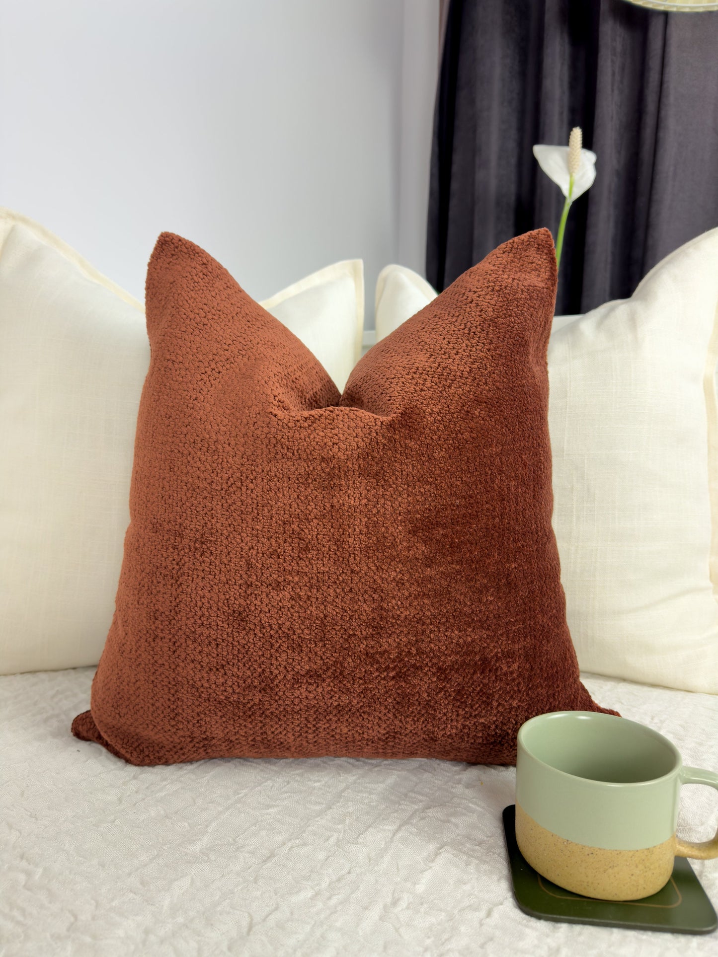 Fluffy Teddy Boucle Terracotta Scatter Cushion Cover Rust Cushion Cover Terracotta Throw Pillow for Home Decor Cushion Covers (All Sizes)