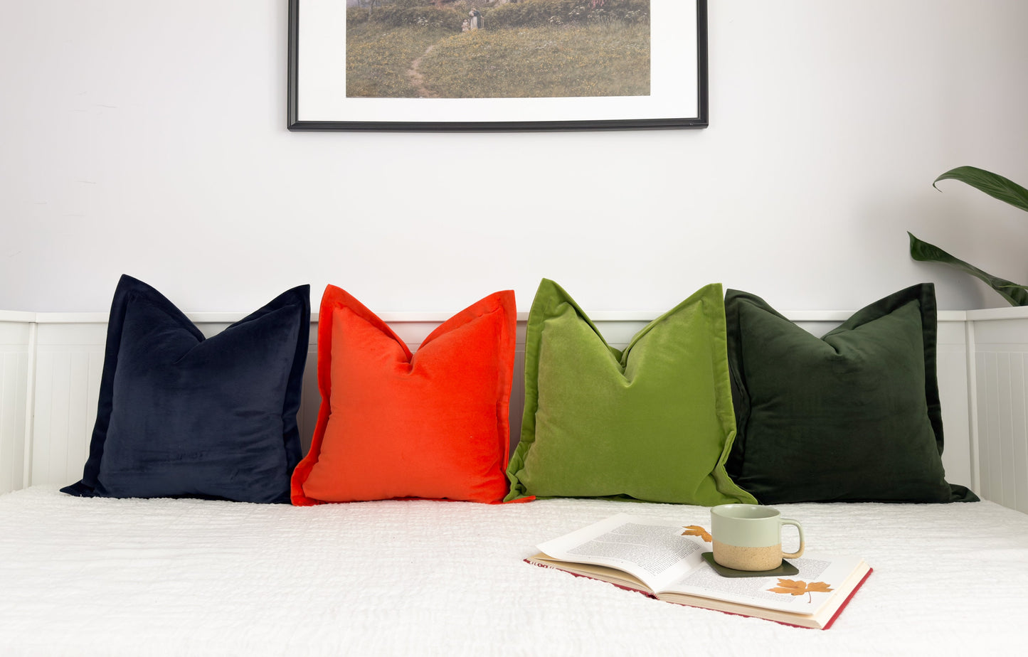 Apple Green Flanged Pillow Cover Velvet Oxford Style Cushion Cover Apple Green Decorative Cushion Covers