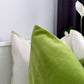 Apple Green Velvet Cosy Cream Linen Colourblock Cushion Cover, Colourblock Scatter Cushion Covers (All Sizes)