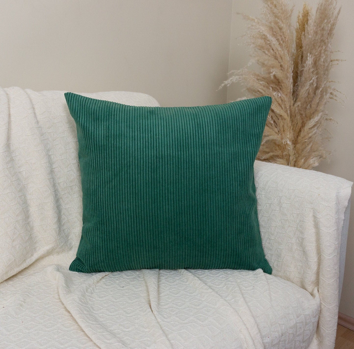 Cord Velvet Emerald Green Scatter Cushion Cover Striped Green Cushion Cover (All Sizes)