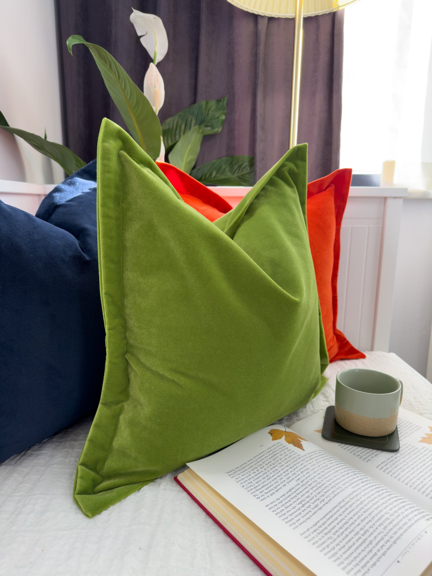 Apple Green Flanged Pillow Cover Velvet Oxford Style Cushion Cover Apple Green Decorative Cushion Covers