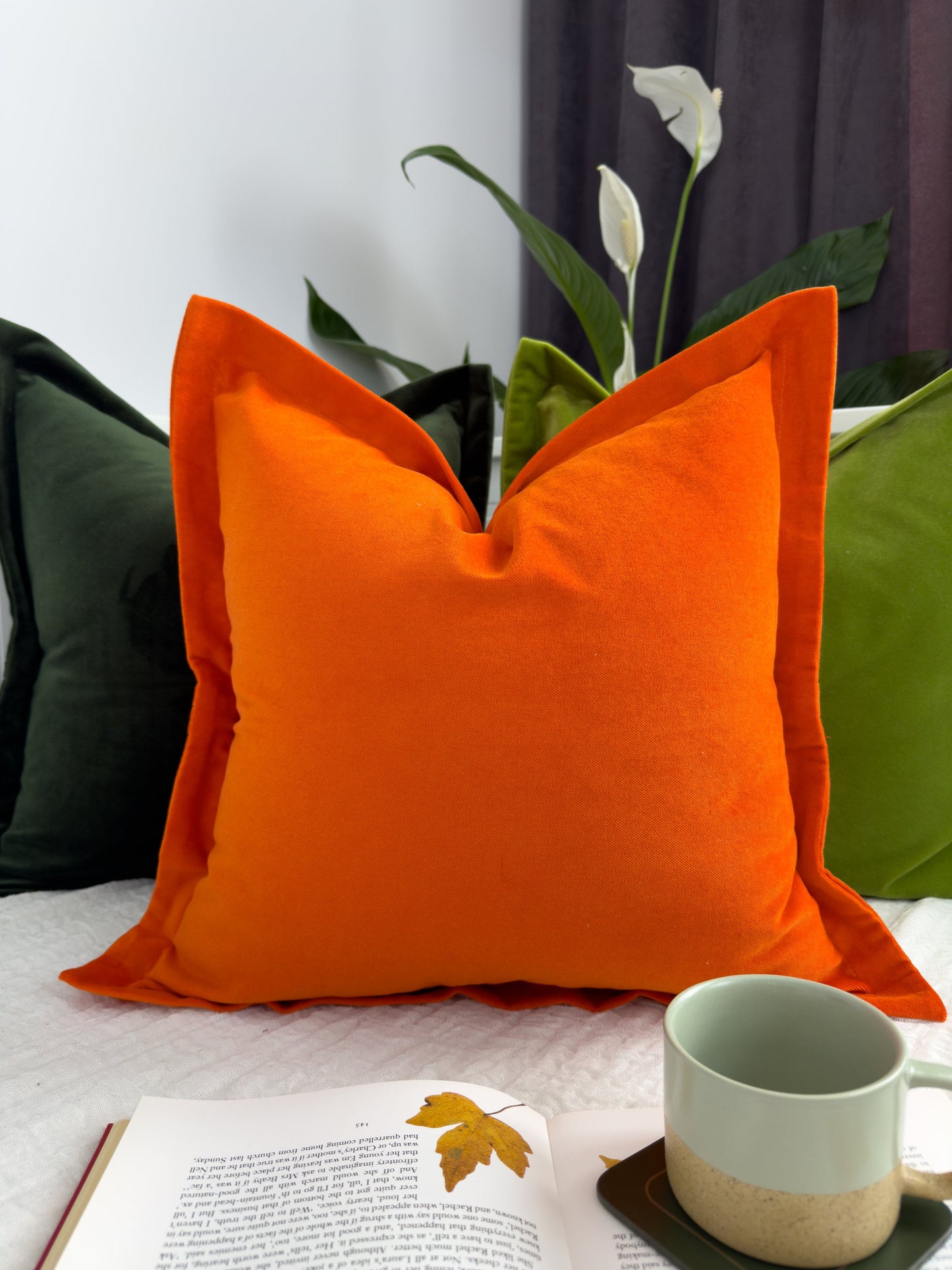 Velvet Orange Cushion Cover Oxford Style Flanged Cushion Orange Pillow Cover Decorative Pillow Cover