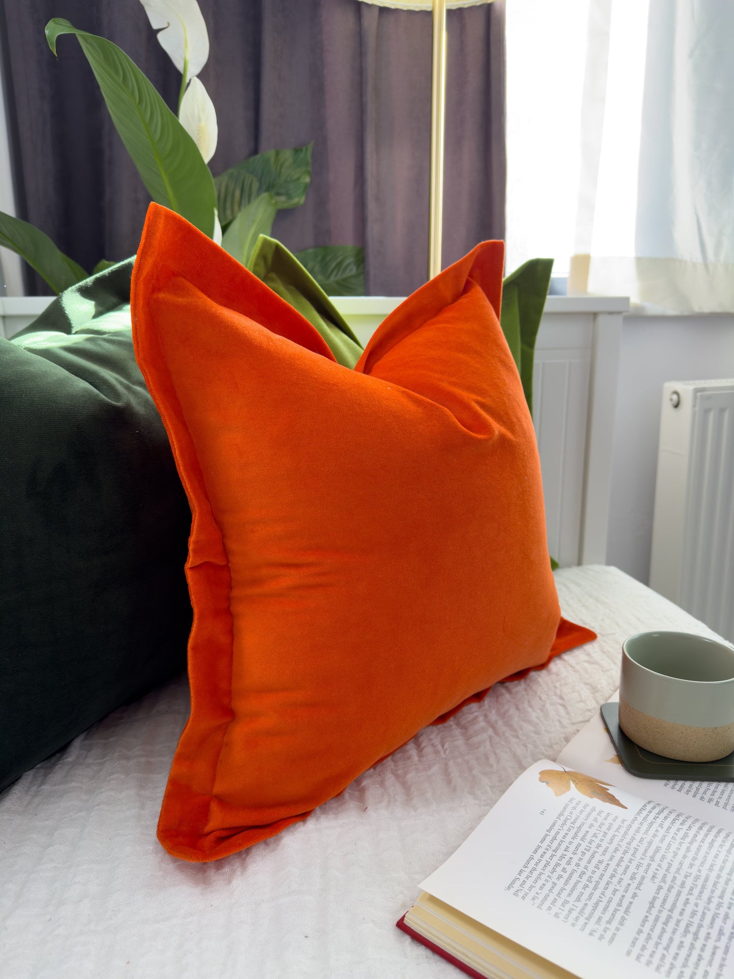 Velvet Orange Cushion Cover Oxford Style Flanged Cushion Orange Pillow Cover Decorative Pillow Cover