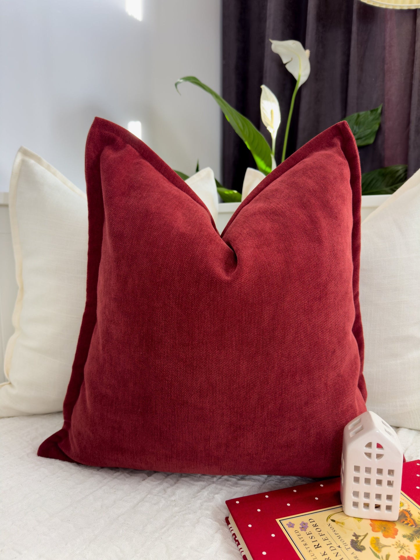 Cozy Linen Wine Red Scatter Cushion Cover Terracotta Throw Pillow Cover Cozy Linen Burgundy Lumbar Pillow Covers (Any Custom Size)