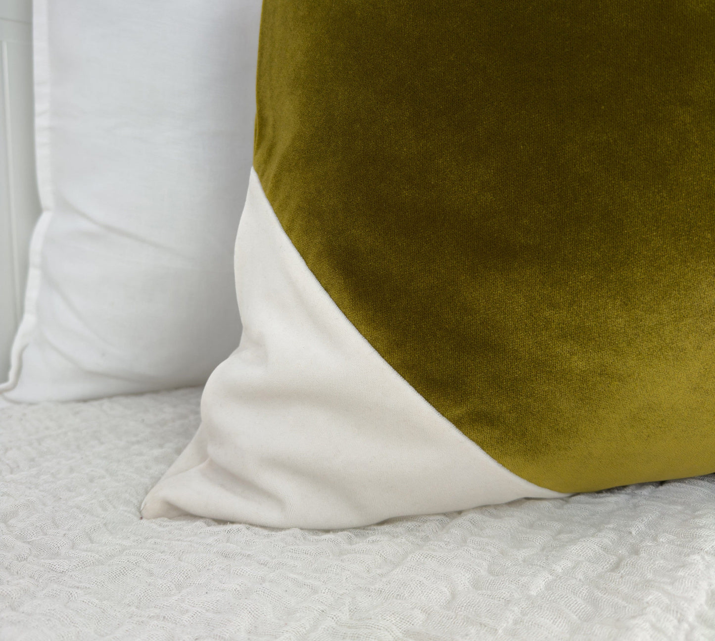 Velvet Colourblock Cover Khaki Green Off White Scatter Cushion Cover (All Sizes)