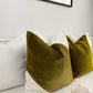 Velvet Colourblock Cover Khaki Green Off White Scatter Cushion Cover (All Sizes)