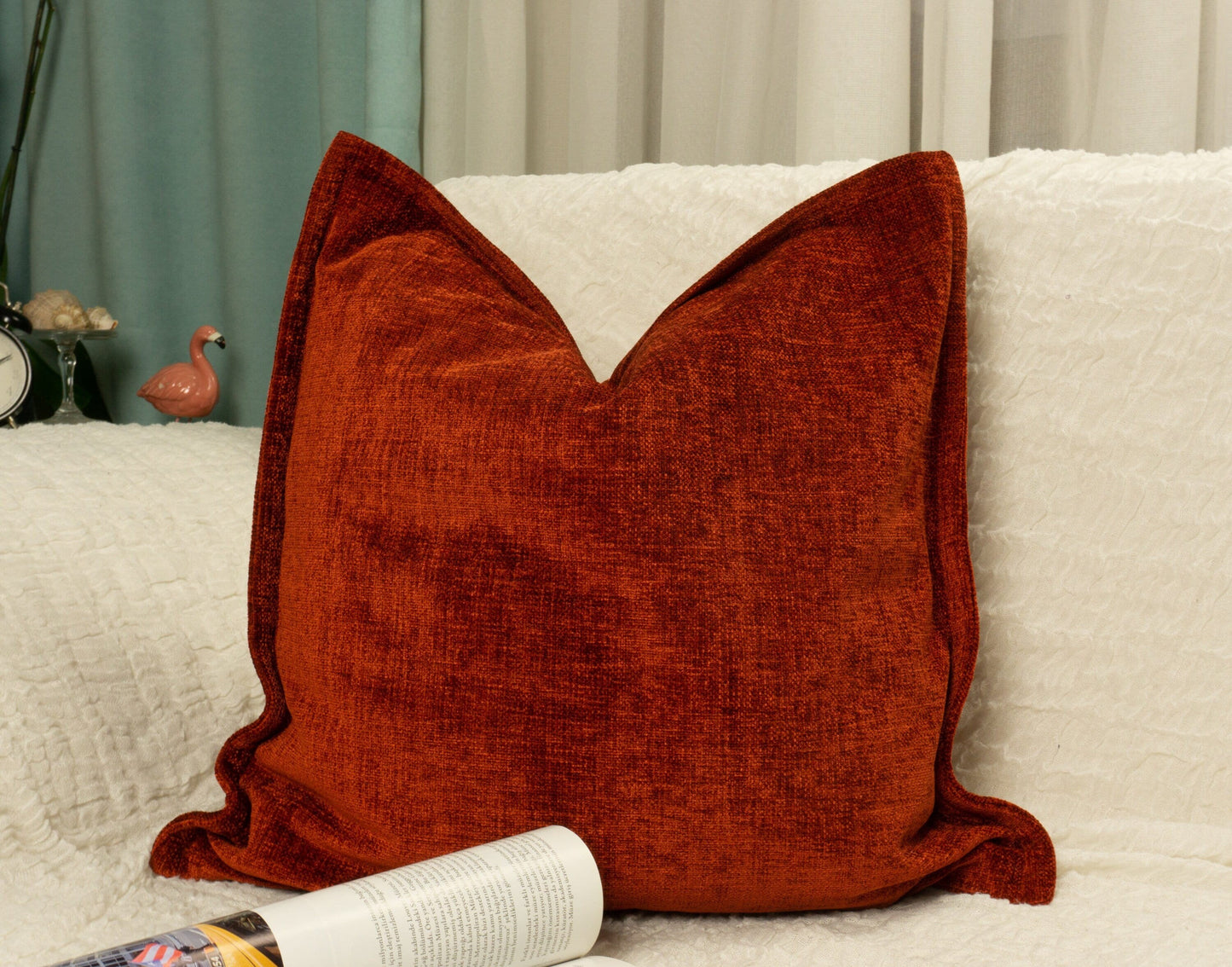 Chenille Terracotta Cushion Cover Scatter Rust Chenille Throw Pillow Cover (All Sizes)