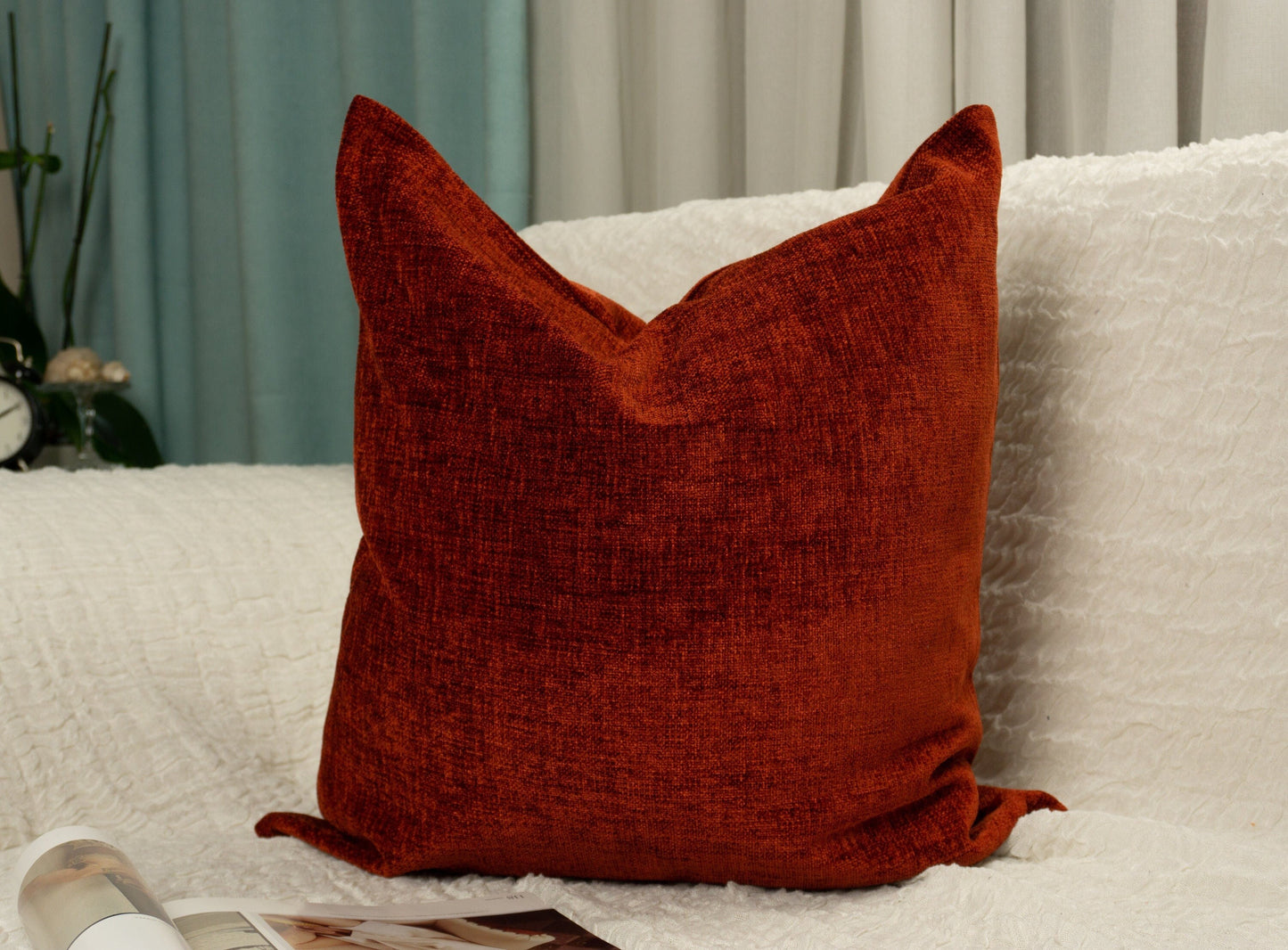 Chenille Terracotta Cushion Cover Scatter Rust Chenille Throw Pillow Cover (All Sizes)