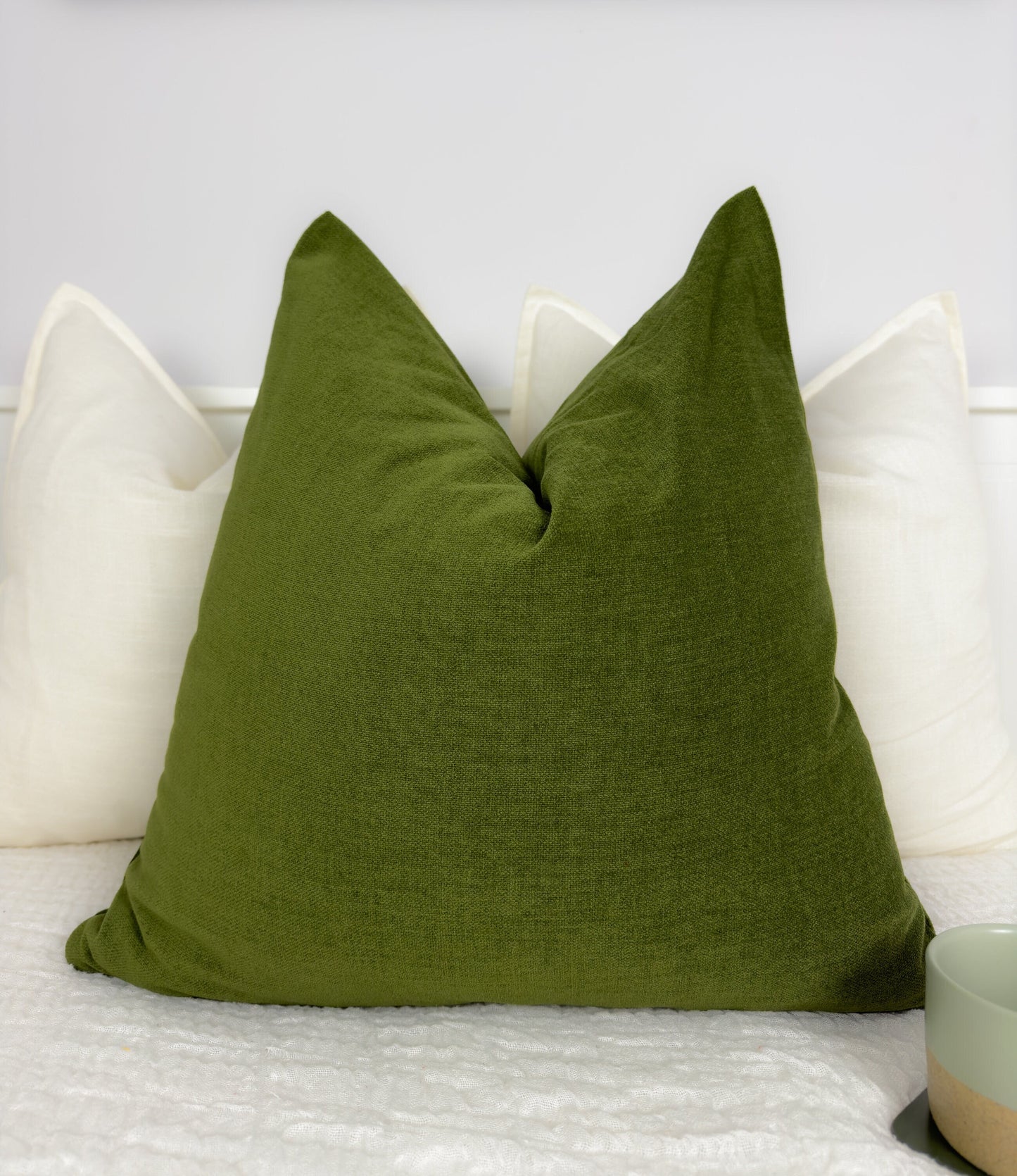 Cozy Linen Moss Green Scatter Cushion Cover Moss Green Throw Pillow Cover Lumbar Linen Cushion (Any Custom Size)