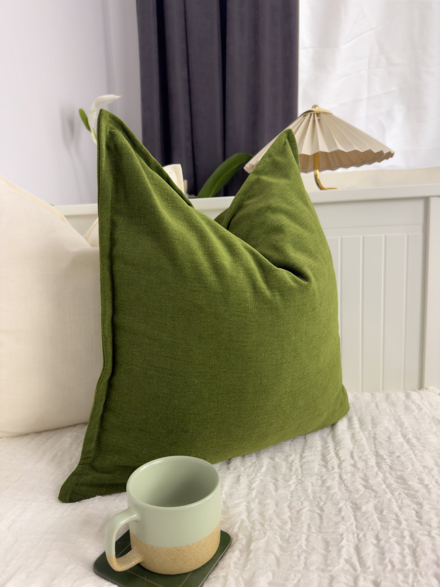 Cozy Linen Moss Green Scatter Cushion Cover Moss Green Throw Pillow Cover Lumbar Linen Cushion (Any Custom Size)