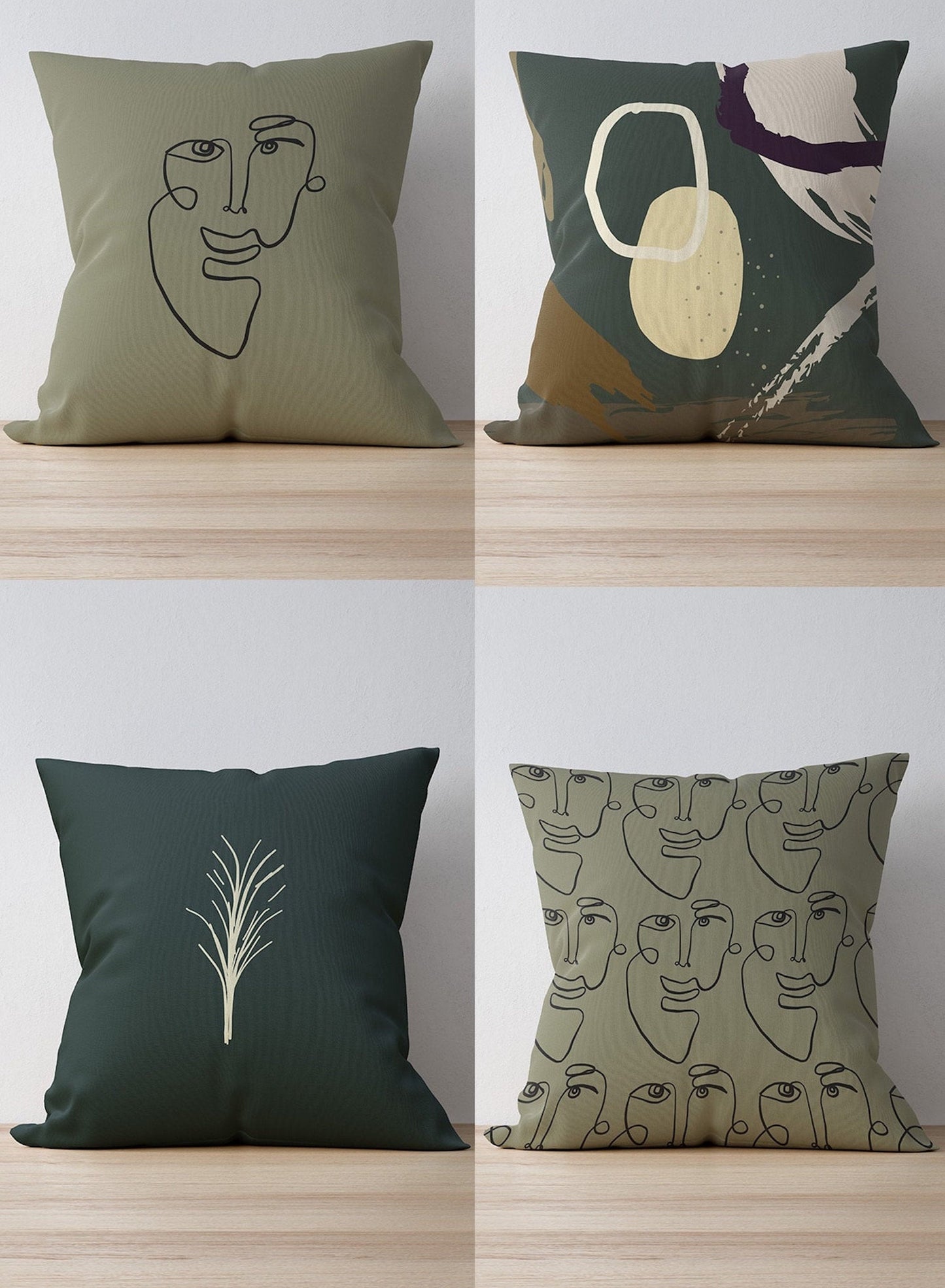 Set of 4 Decorative Minimalist Cushion Cover Set, Double Side Printed, Soft Velvet Pillow Cover 17x17Inches