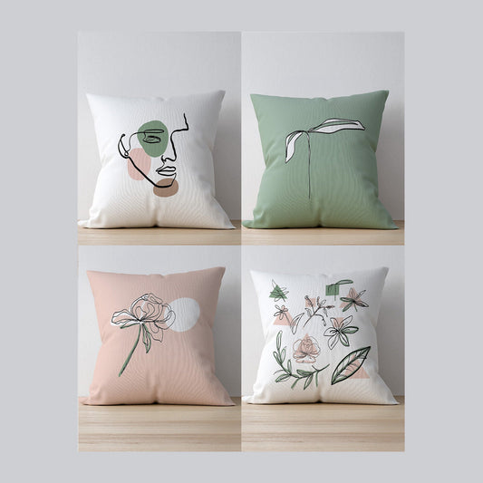 Set of 4 Cushion Covers Double Sided, Abstract Art Decor Pillow Cover Set 43x43cm 18x18Inches