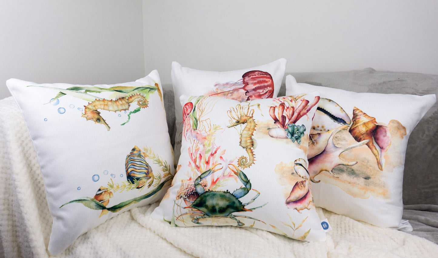 Sea Animals Pattern Design Set of 4 Decorative Cushion Cover Set 18"x18"