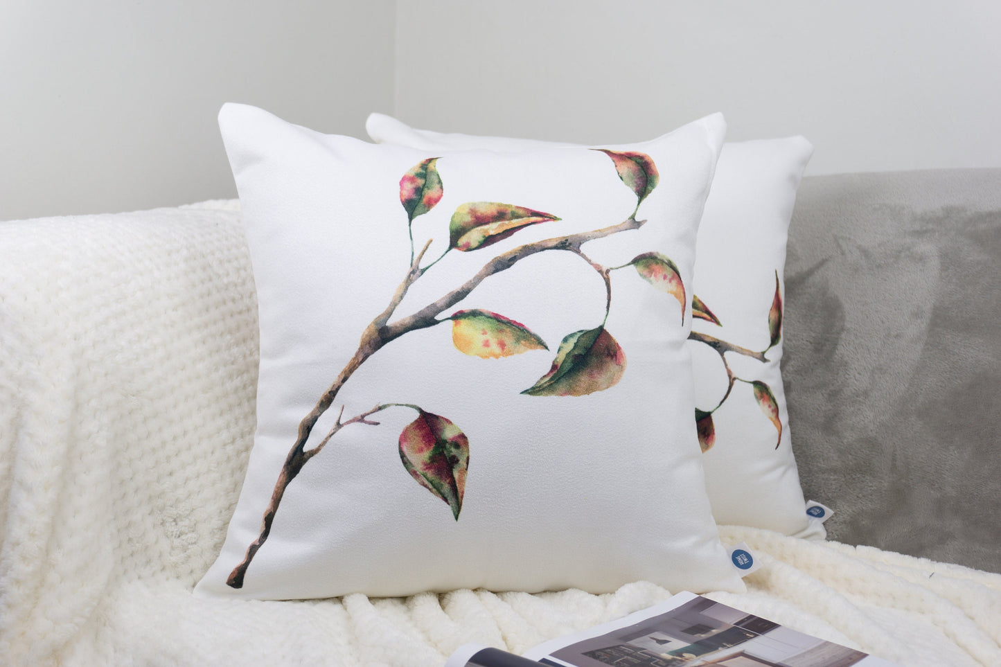 Bird & Leaf Pattern Design Set of 4 Velvet Cushion Set 18" x 18" for Home, Livingroom, Bedroom, Garden and Nursery Decor