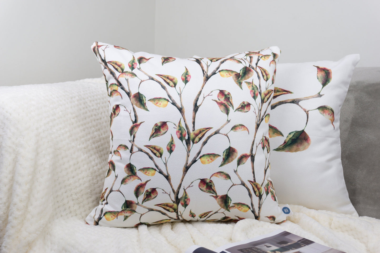 Bird & Leaf Pattern Design Set of 4 Velvet Cushion Set 18" x 18" for Home, Livingroom, Bedroom, Garden and Nursery Decor