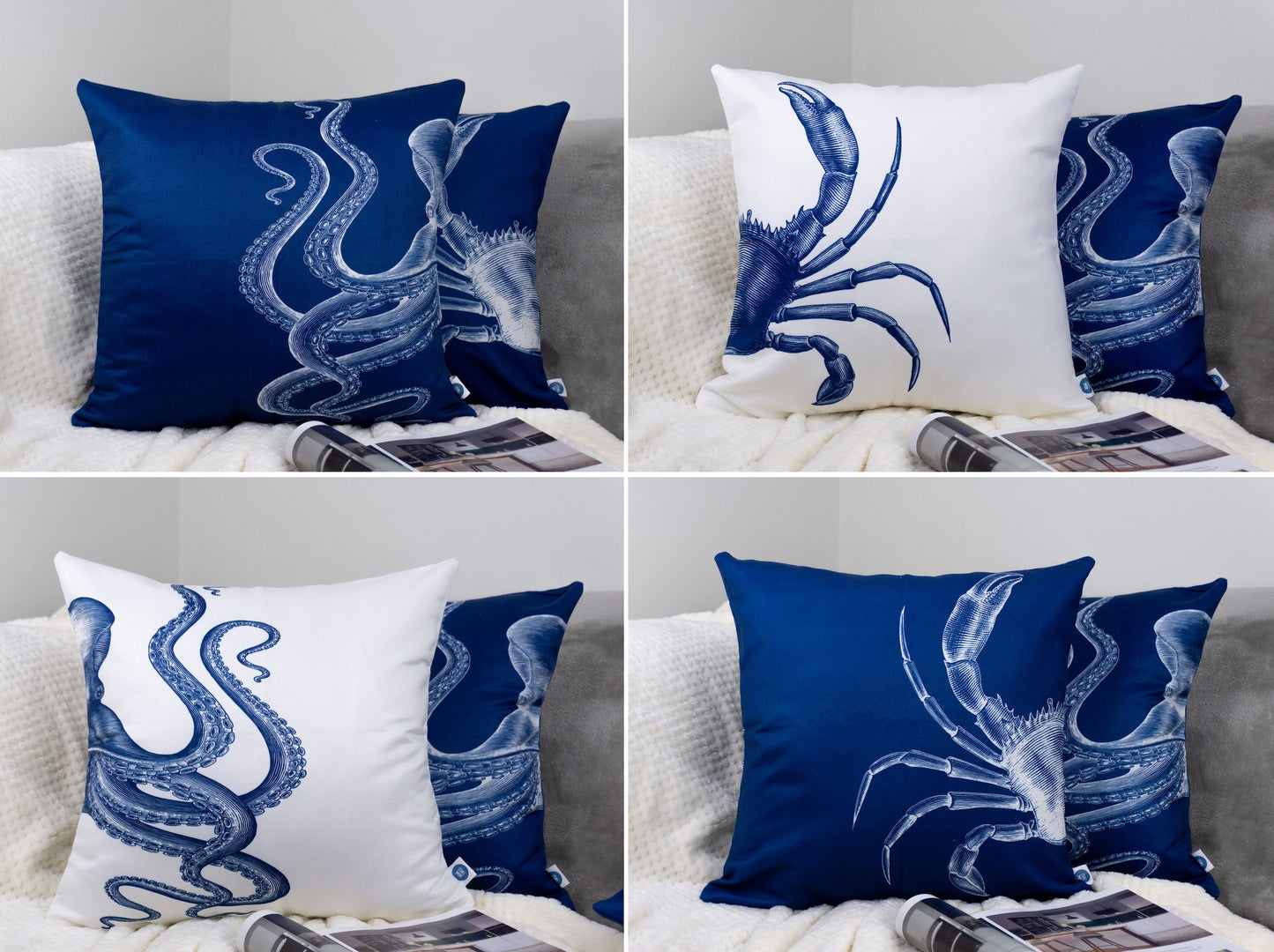 Crab Pattern Design Pattern Design Set of 4 Decorative Cushion Cover Set 18"x18"