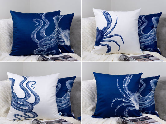 Crab Pattern Design Pattern Design Set of 4 Decorative Cushion Cover Set 18"x18"