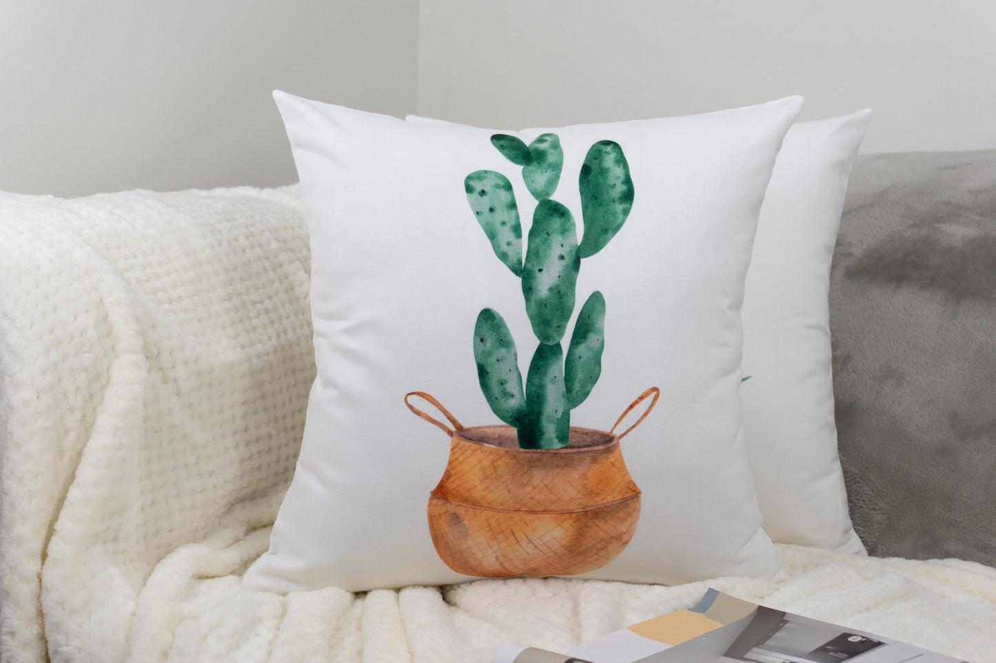 Cactus Pattern Design Set of 4 Velvet Cushion Set 18" x 18" for Home, Livingroom, Bedroom, Garden and Nursery Decor