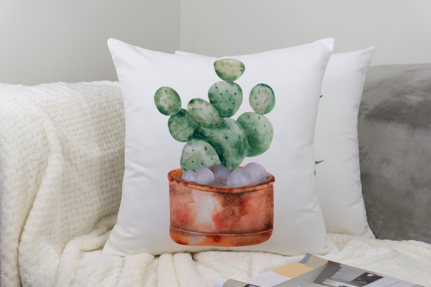 Cactus Pattern Design Set of 4 Velvet Cushion Set 18" x 18" for Home, Livingroom, Bedroom, Garden and Nursery Decor