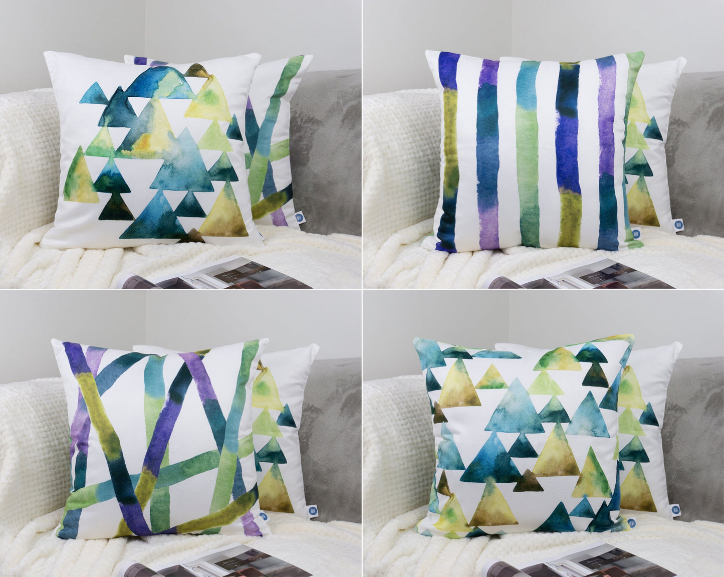 Geometric Pattern Design Set of 4 Velvet Cushion Set 18" x 18" for Home, Livingroom, Bedroom, Garden and Nursery Decor