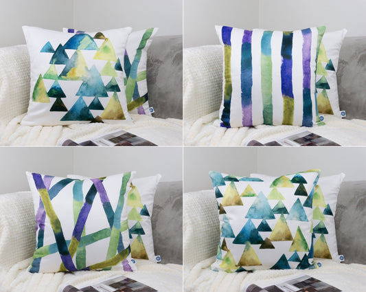 Geometric Pattern Design Set of 4 Velvet Cushion Set 18" x 18" for Home, Livingroom, Bedroom, Garden and Nursery Decor