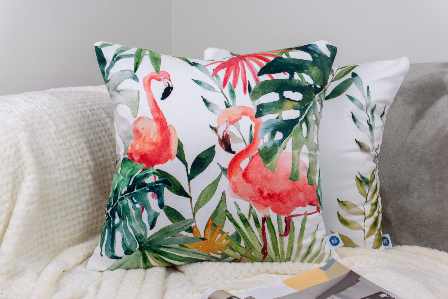 Decorative Set of 4 Cushion Covers, Flamingo Cushion, Plant Cushion 45x45cm, 18x18Inches Pillow Covers.