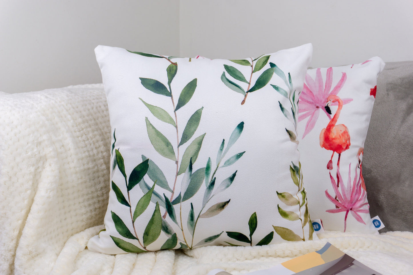 Decorative Set of 4 Cushion Covers, Flamingo Cushion, Plant Cushion 45x45cm, 18x18Inches Pillow Covers.