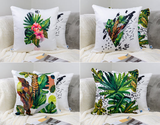 Set of 4 Plant Pattern Double Side Cushion Covers, 45x45cm, 18x18Inches