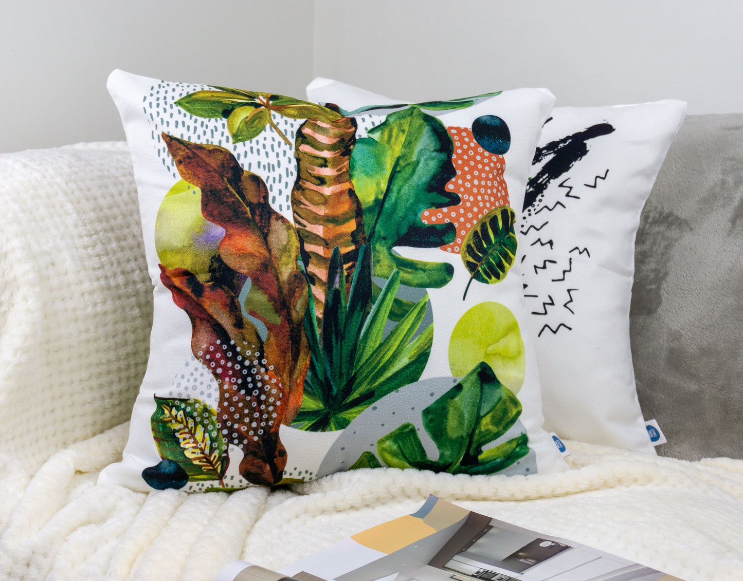 Set of 4 Plant Pattern Double Side Cushion Covers, 45x45cm, 18x18Inches