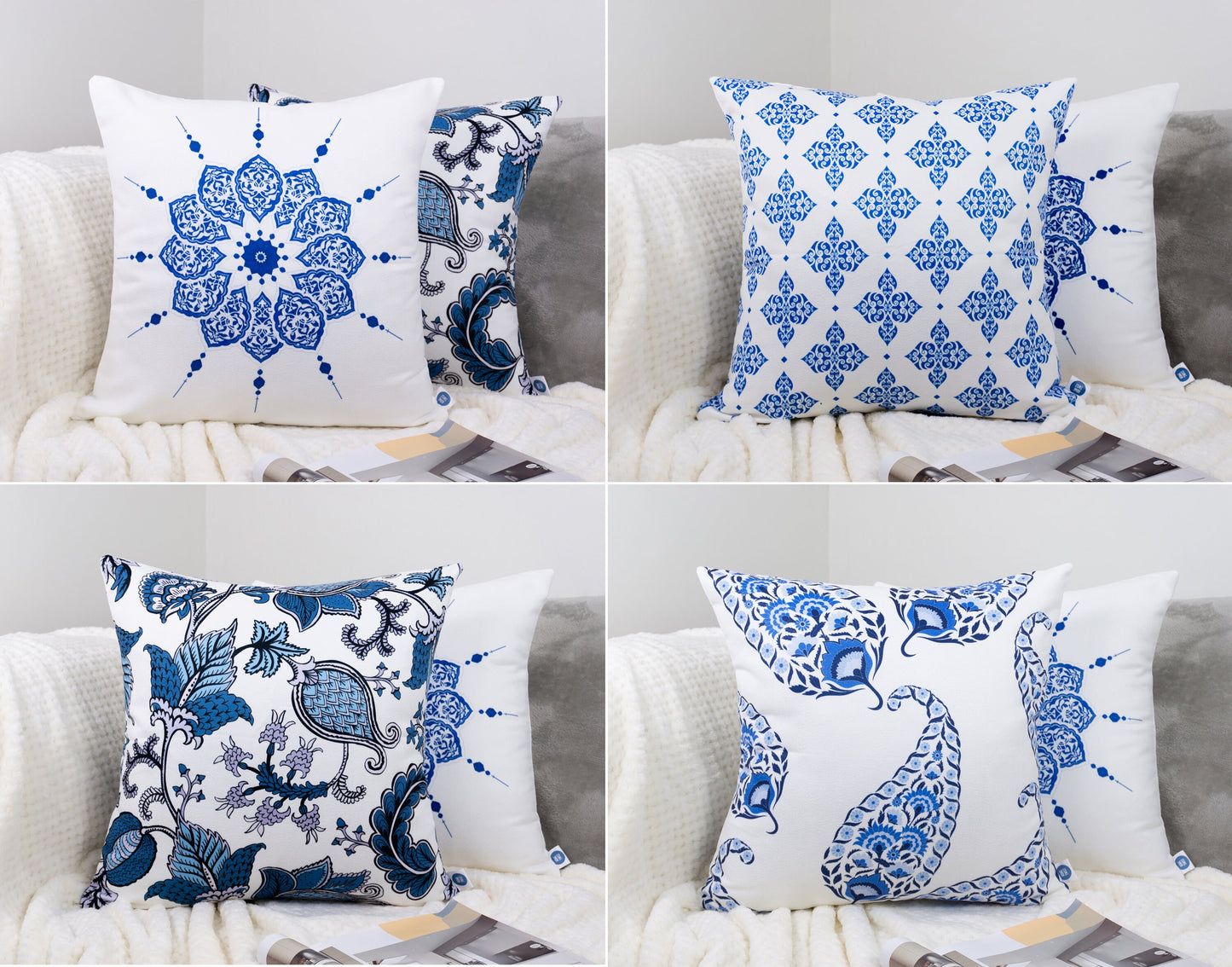 Moroccan Pattern Design Set of 4 Velvet Cushion Set 18" x 18" for Home, Livingroom, Bedroom, Garden and Nursery Decor