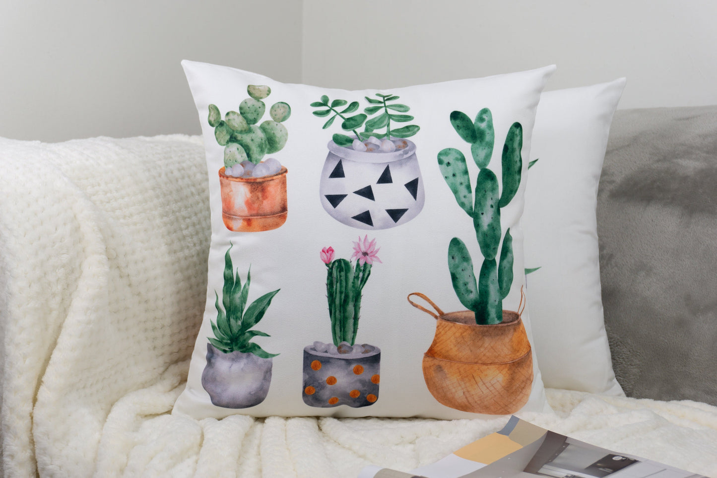 Cactus Pattern Design Set of 4 Velvet Cushion Set 18" x 18" for Home, Livingroom, Bedroom, Garden and Nursery Decor