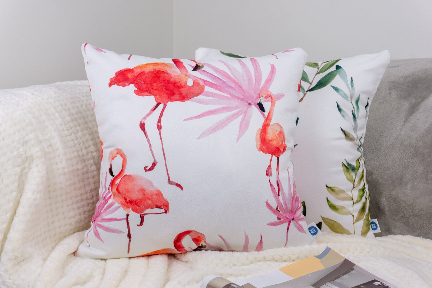 Decorative Set of 4 Cushion Covers, Flamingo Cushion, Plant Cushion 45x45cm, 18x18Inches Pillow Covers.