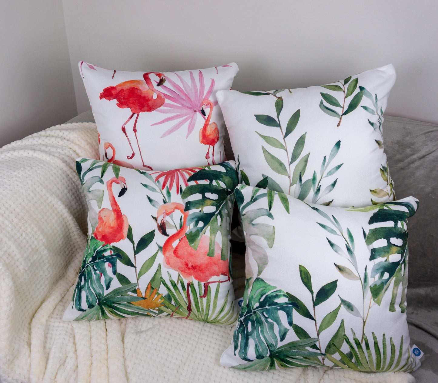 Decorative Set of 4 Cushion Covers, Flamingo Cushion, Plant Cushion 45x45cm, 18x18Inches Pillow Covers.