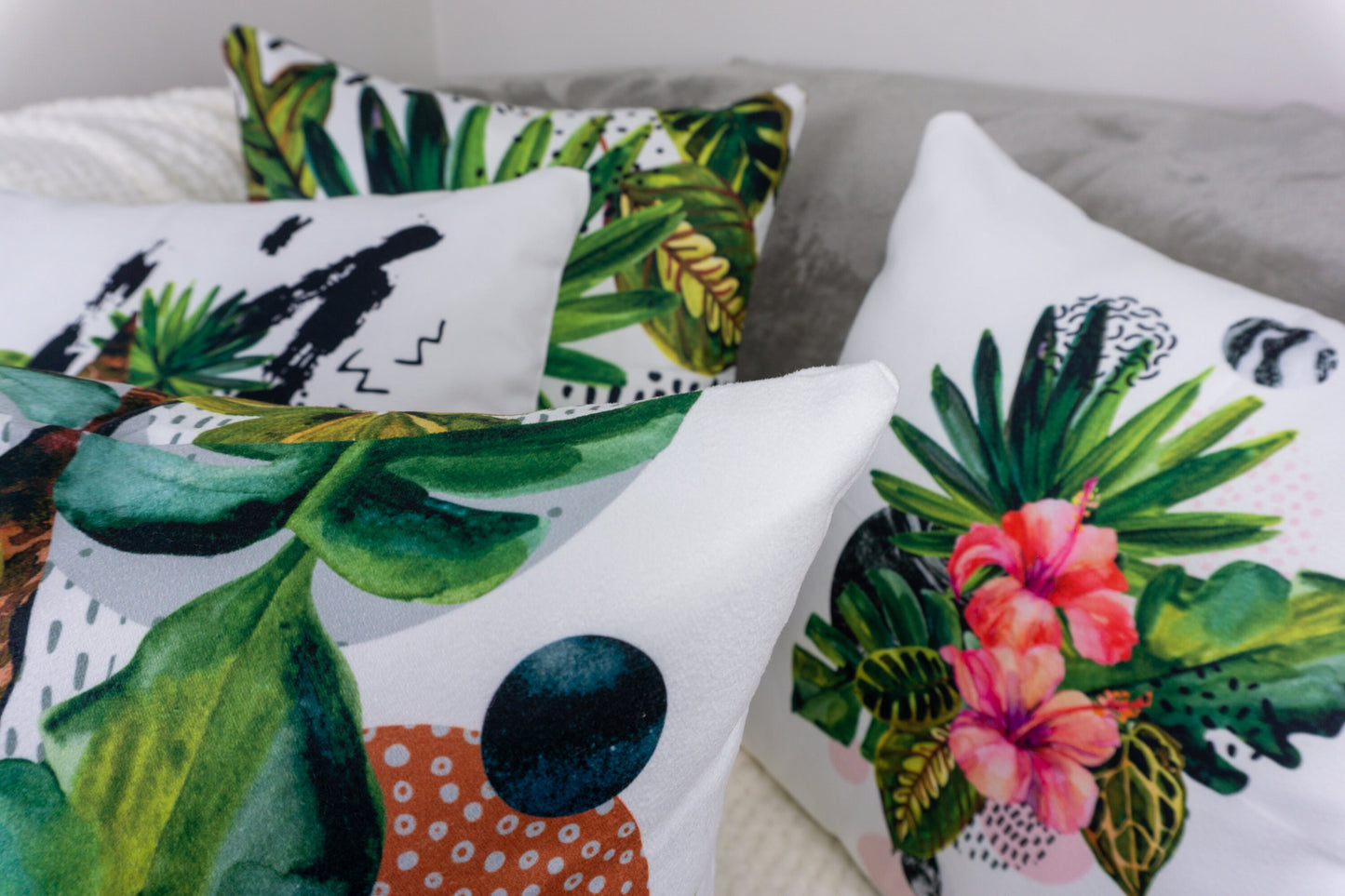 Set of 4 Plant Pattern Double Side Cushion Covers, 45x45cm, 18x18Inches